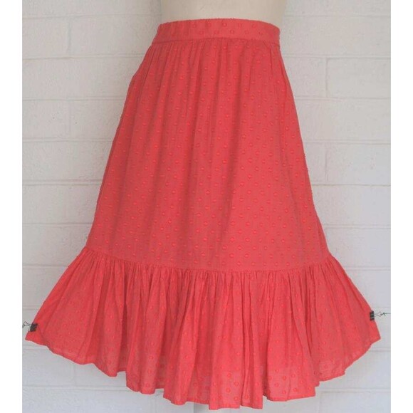 J. Crew 14 Tangerine Textured Dot Elastic Waist Ruffle Hem Line Midi Skirt - Picture 1 of 6